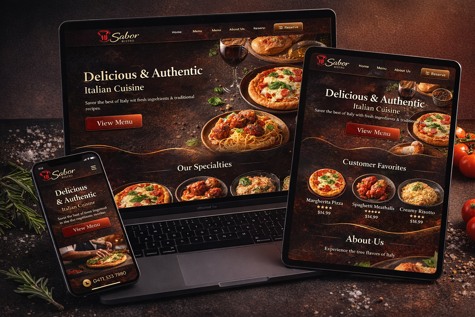 Restaurant website mockup